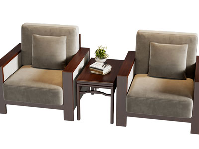 新中式布艺单人沙发 边几