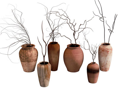 侘寂风陶艺器皿花瓶干枝摆件组合3d模型 侘寂风陶艺器皿花瓶干枝摆件组合