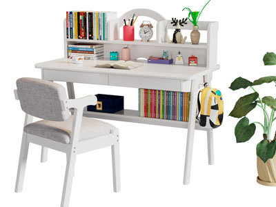 现代奶油风学生书桌椅组合3d模型 现代奶油风学生书桌椅组合