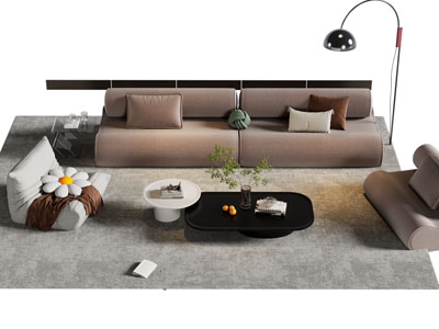 现代多人沙发 懒人沙发和茶几组合