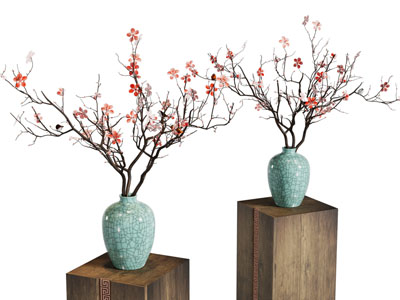 新中式陶瓷花瓶花卉3d模型 新中式陶瓷花瓶花卉