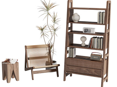 侘寂风中古风书柜 休闲椅 边几