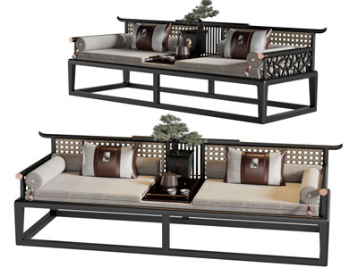 新中式罗汉床3d模型 新中式罗汉床