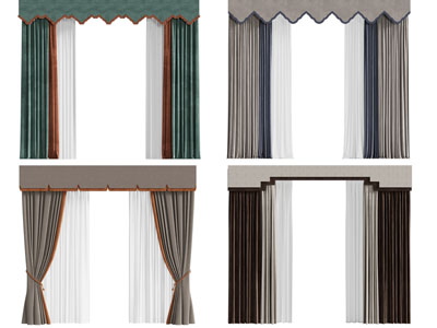 新中式窗帘窗纱3d模型 新中式窗帘窗纱