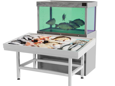 现代超市海鲜池 海鲜展柜展台
