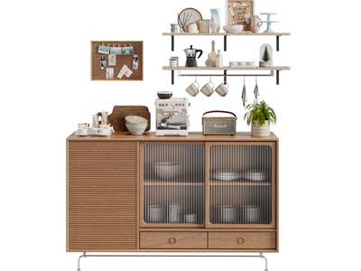 现代中古风餐边柜 墙面杯盘置物架