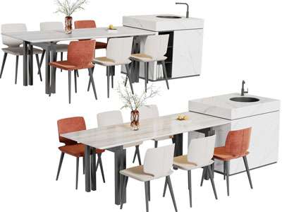 现代吧台餐桌椅组合3d模型 现代吧台餐桌椅组合