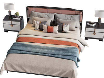 新中式双人床 床头柜