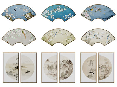 新中式折扇装饰挂画 墙饰3d模型 新中式折扇装饰挂画 墙饰