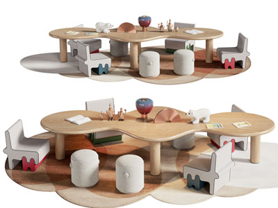 现代实木儿童桌椅组合3d模型 现代实木儿童桌椅组合