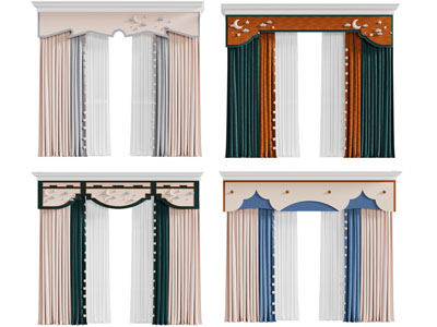 新中式窗帘窗纱 窗帘盒3d模型 新中式窗帘窗纱 窗帘盒