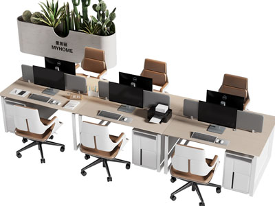 现代办公桌椅组合3d模型 现代办公桌椅组合