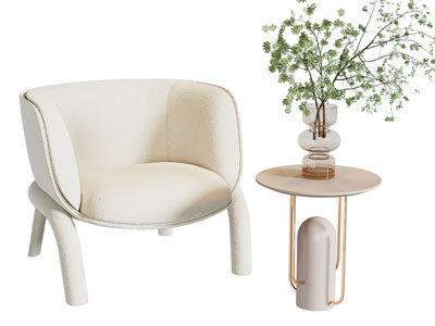 现代轻奢奶油风休闲椅子 边几