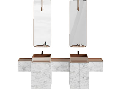 现代轻奢双盆洗手台 镜子 浴室柜