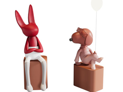 现代兔子 小狗雕塑雕刻 摆件组合3d模型 现代兔子 小狗雕塑雕刻 摆件组合