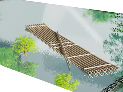 现代竹筏 竹排 木筏 渔船