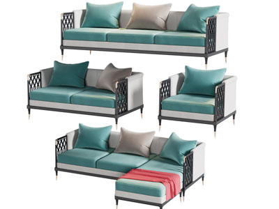 新中式多人 双人和单人沙发组合