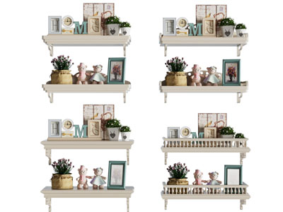 美式墙面置物架 摆件组合3d模型 美式墙面置物架 摆件组合