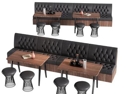 现代饭店卡座餐桌椅组合3d模型 现代饭店卡座餐桌椅组合