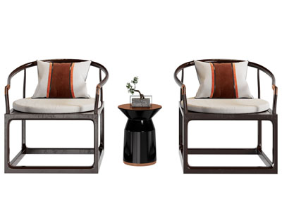 新中式圈椅 扶手椅子 边几