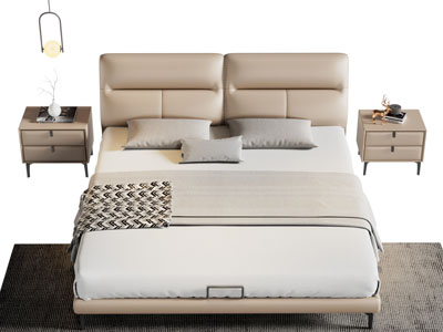 现代双人床 床头柜