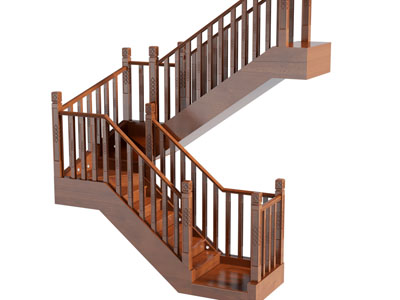 新中式实木旋转楼梯3d模型 新中式实木旋转楼梯