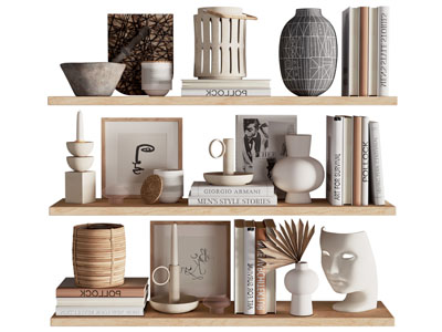 现代置物架书本 饰品 烛台摆件组合3d模型 现代置物架书本 饰品 烛台摆件组合