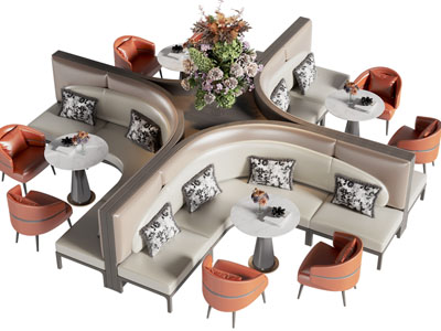 现代饭店卡座餐桌椅组合3d模型 现代饭店卡座餐桌椅组合