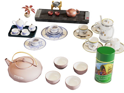 新中式青花瓷茶具杯子 茶罐 茶壶3d模型 新中式青花瓷茶具杯子 茶罐 茶壶