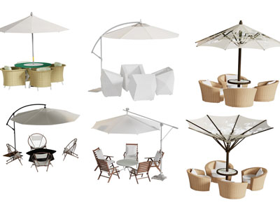 现代户外遮阳伞 休闲桌椅组合3d模型 现代户外遮阳伞 休闲桌椅组合