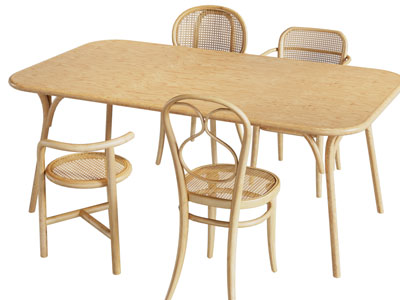 北欧实木长方形餐桌椅组合3d模型 北欧实木长方形餐桌椅组合