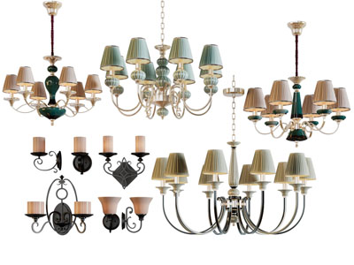 美式多头吊灯3d模型 美式多头吊灯