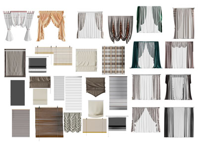 现代窗帘窗纱3d模型 现代窗帘窗纱