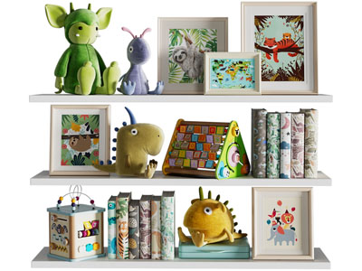 现代儿童玩偶 书本 装饰画摆件组合3d模型 现代儿童玩偶 书本 装饰画摆件组合