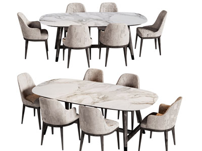 现代椭圆形大理石餐桌椅组合3d模型 现代椭圆形大理石餐桌椅组合