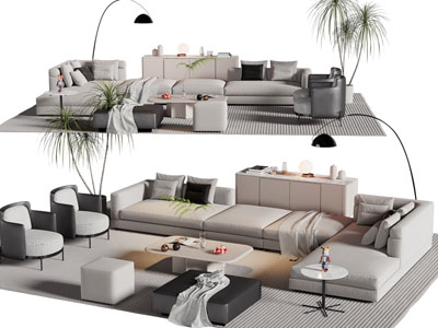 现代多人沙发 休闲椅子和茶几组合
