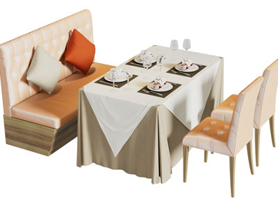 现代饭店四人位卡座餐桌椅组合3d模型 现代饭店四人位卡座餐桌椅组合