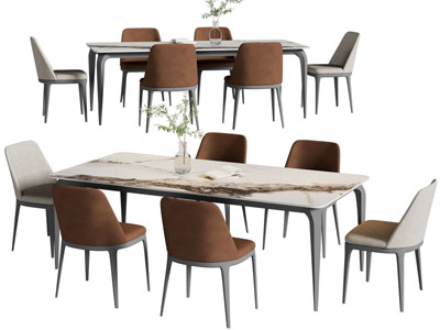 现代长方形餐桌椅组合3d模型 现代长方形餐桌椅组合