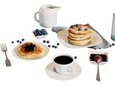 现代咖啡 饼 蓝莓 水果食物 餐具