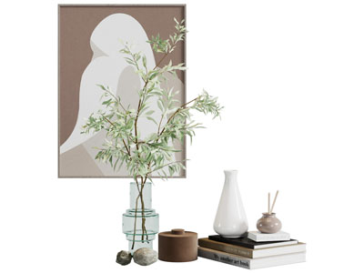 现代玻璃花瓶花卉 书本 摆件组合3d模型 现代玻璃花瓶花卉 书本 摆件组合