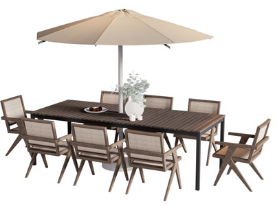 侘寂风户外遮阳伞 休闲餐桌椅组合3d模型 侘寂风户外遮阳伞 休闲餐桌椅组合