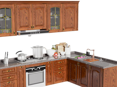 美式转角L形的整体橱柜 吊柜