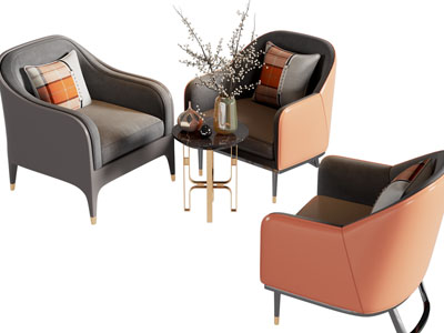 现代单人沙发 边几