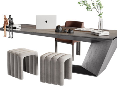 现代书桌椅组合3d模型 现代书桌椅组合