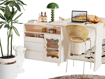 现代奶油风吧台吧椅3d模型 现代奶油风吧台吧椅