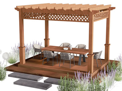 新中式实木凉亭 休闲桌椅组合3d模型 新中式实木凉亭 休闲桌椅组合