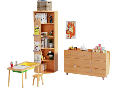 现代儿童桌椅组合 装饰柜 边柜3d模型 现代儿童桌椅组合 装饰柜 边柜