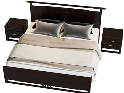 新中式双人床 床头柜