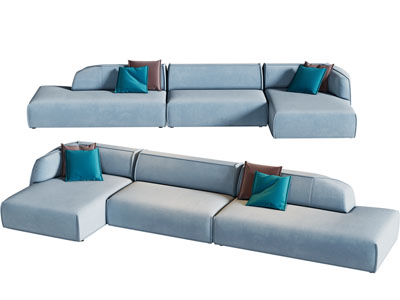 现代蓝色转角多人沙发3d模型 现代蓝色转角多人沙发