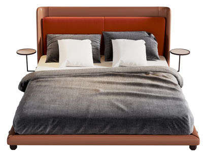 现代布艺双人床 床头几